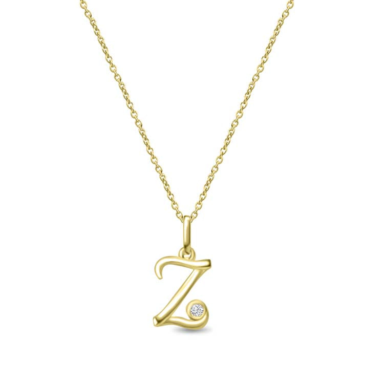 Diamond Initial 'Z' Necklace 40-45cm with 0.018ct Diamonds in 9ct Yellow Gold