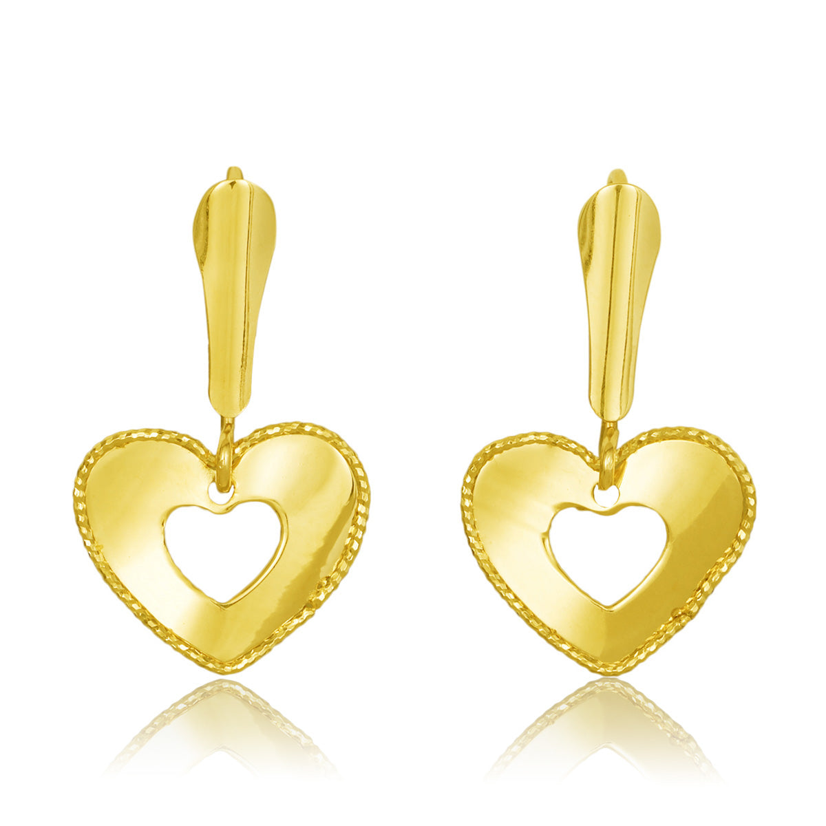 9ct Yellow Gold Heart Drop Earrings