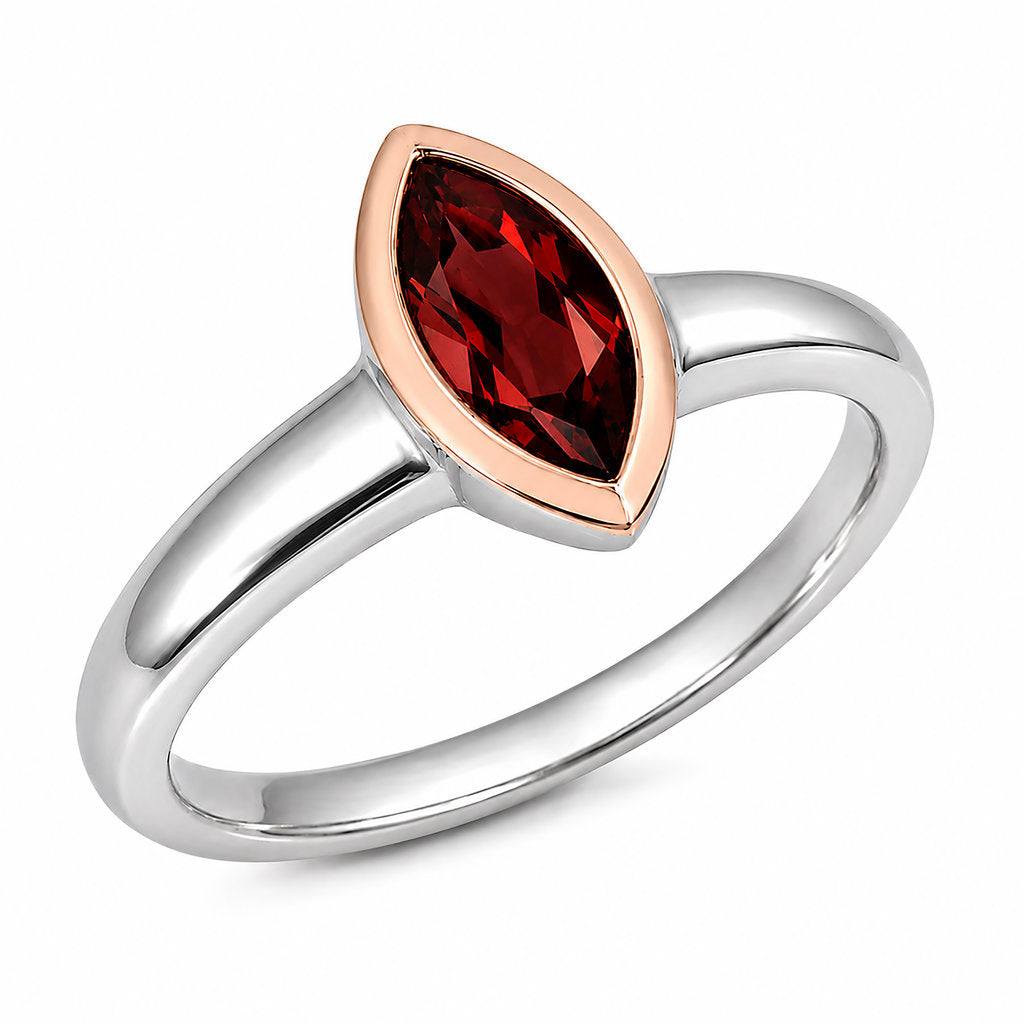 Sterling Silver & 9ct Rose Gold Marquise Garnet Ring