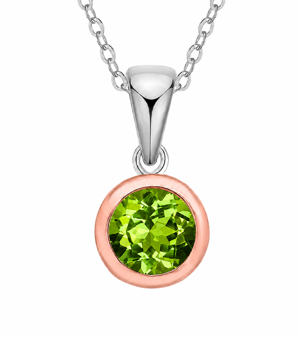 Sterling Silver & 9ct Rose Gold Round Peridot Pendant