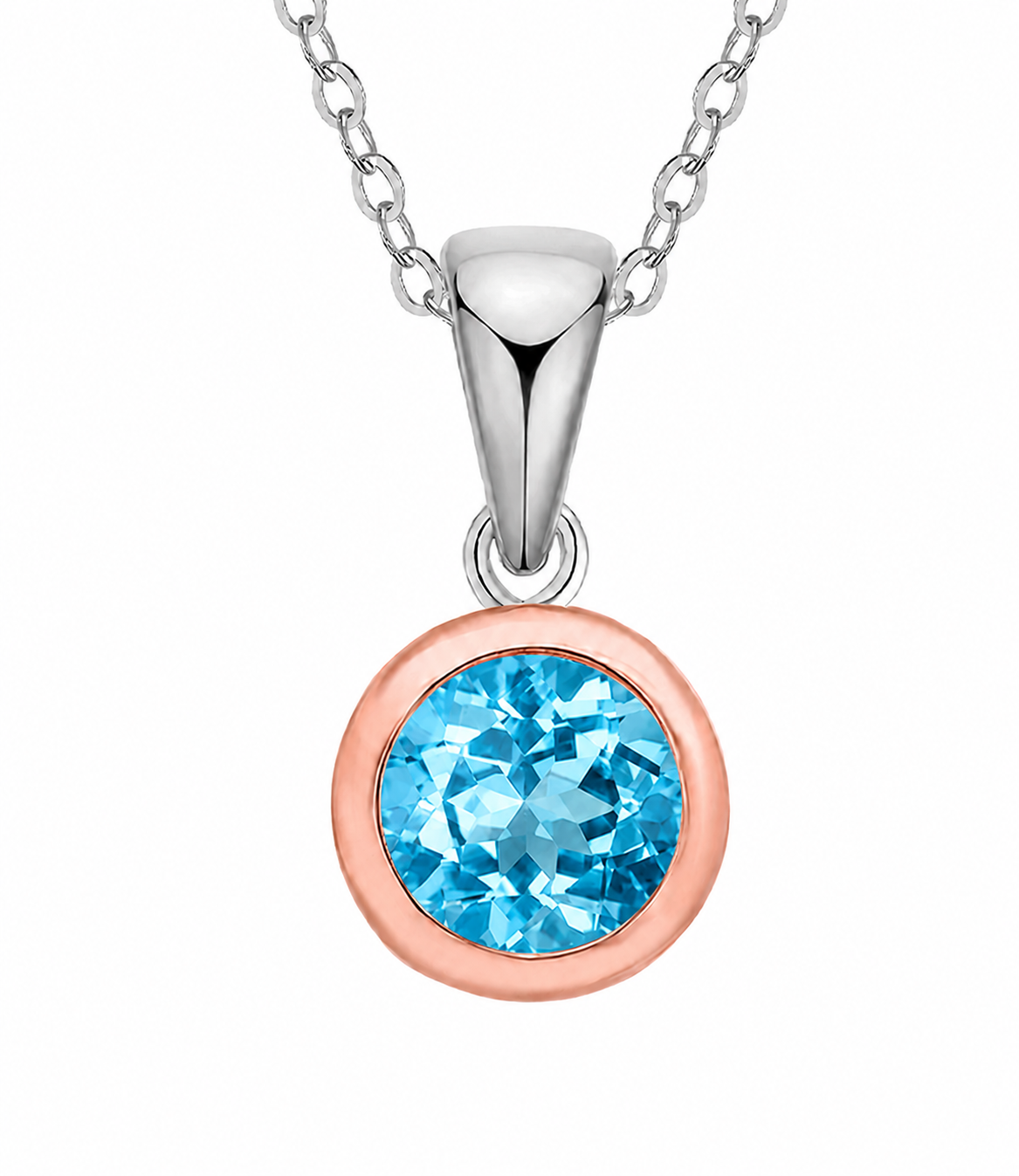 Sterling Silver & 9ct Rose Gold Round Topaz Pendant