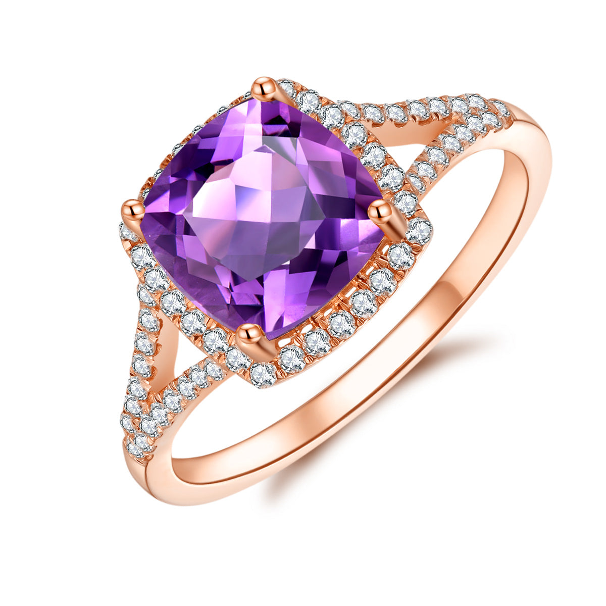 9ct Rose Gold Amethyst & Diamond Ring
