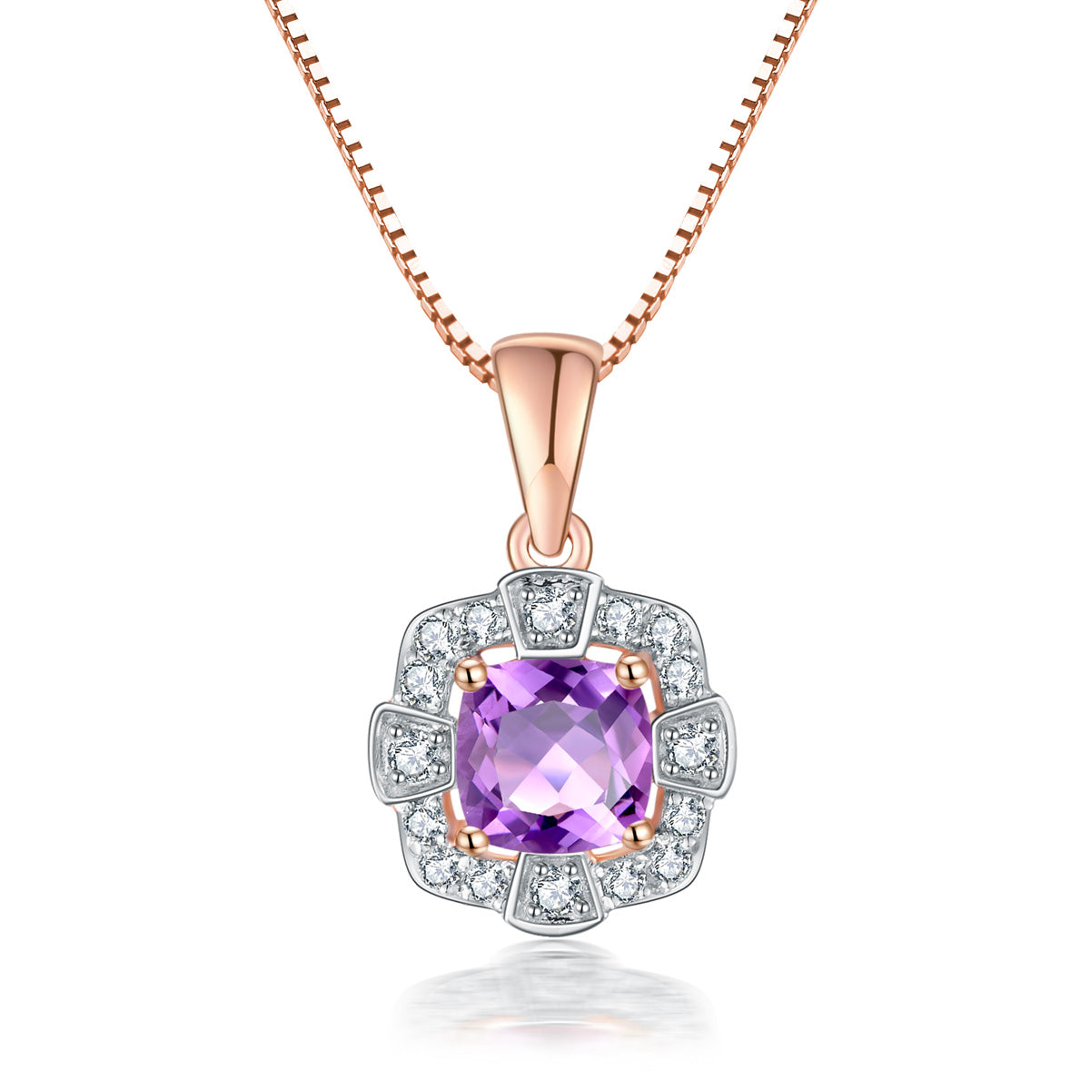 9ct Rose Gold Pink Amethyst & Diamond Pendant