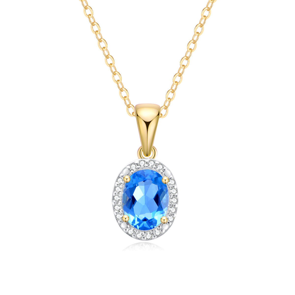 9ct Yellow Gold Blue Topaz & Diamond Pendant