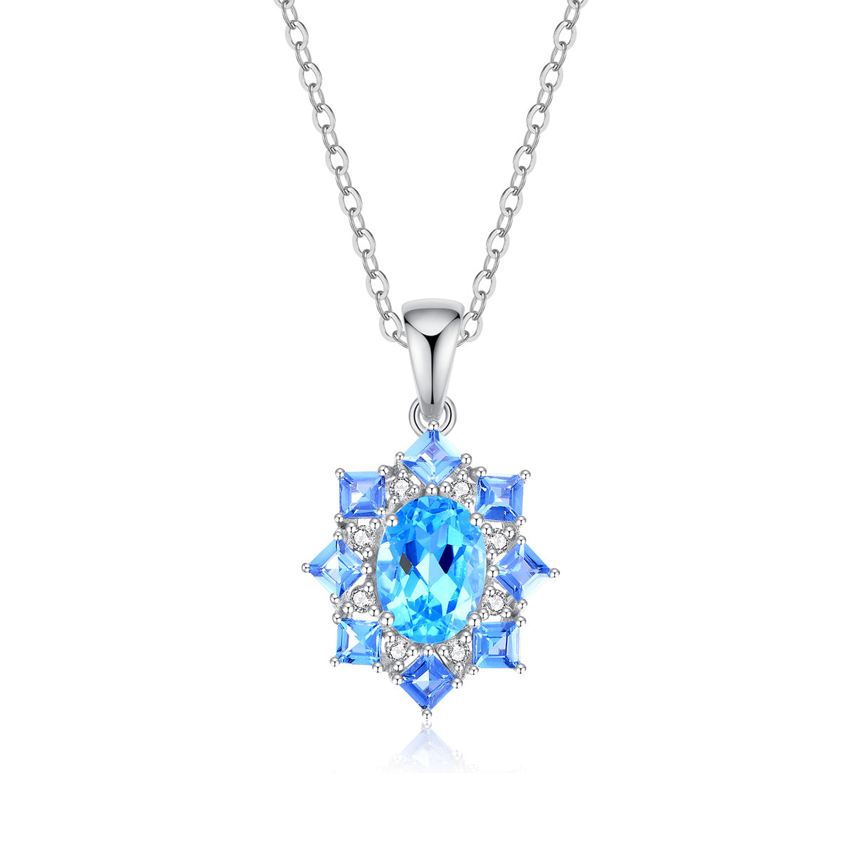 9ct White Gold London Blue Topaz & Diamond Pendant