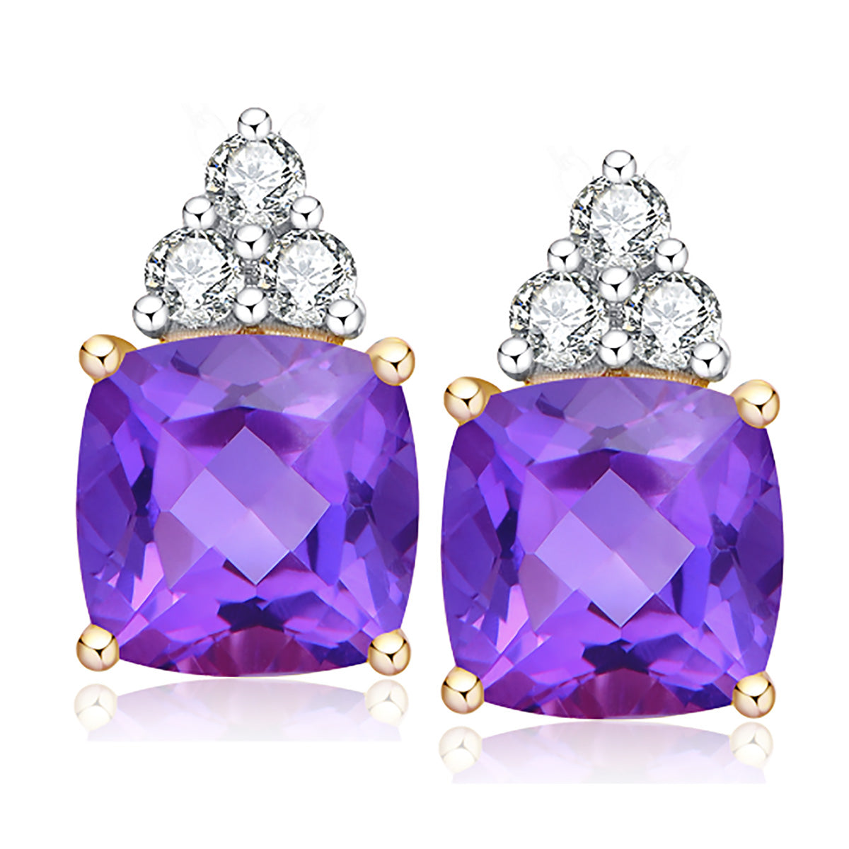 9ct Yellow Gold Amethyst & Diamond Earrings