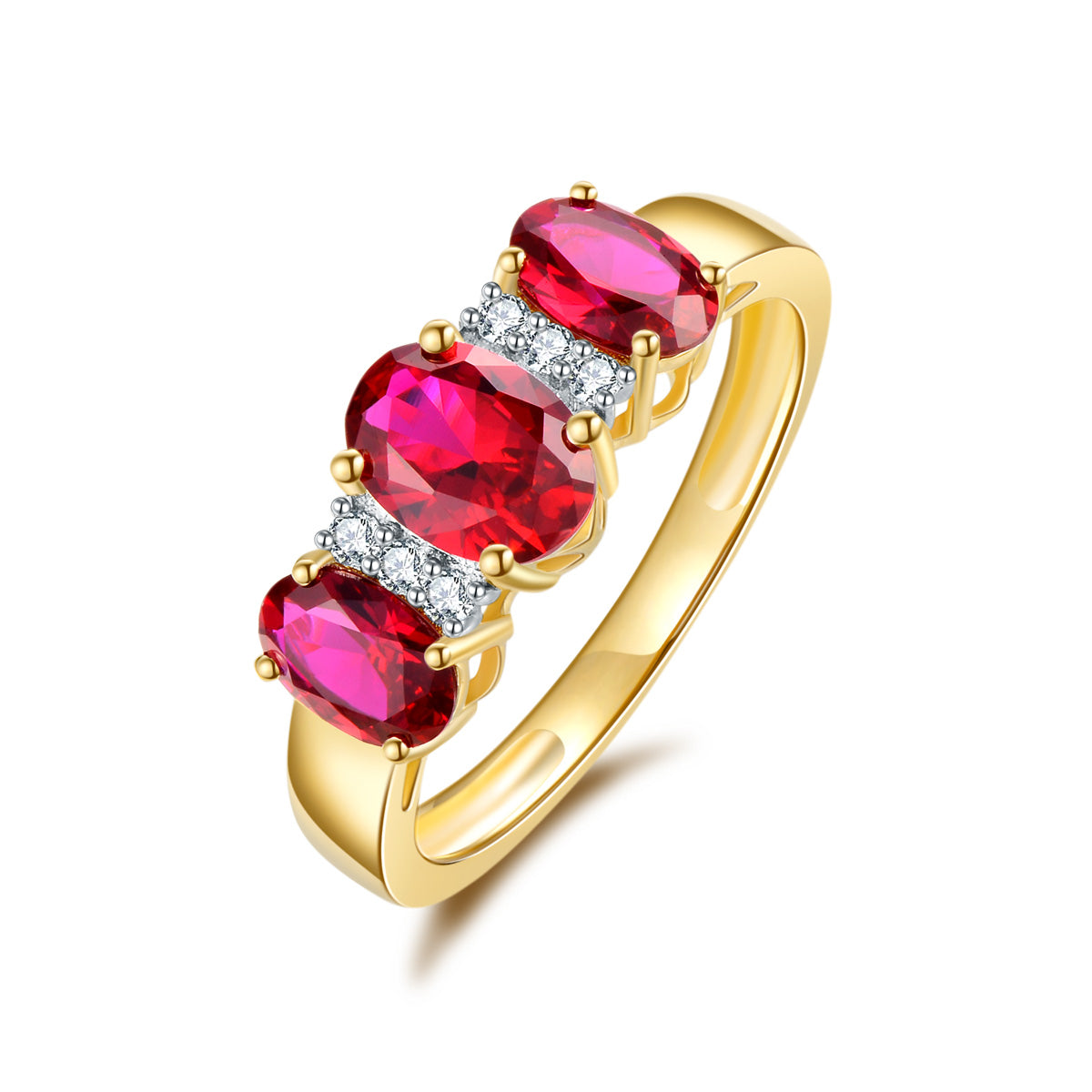 9ct Yellow Gold Created Ruby & Diamond Ring