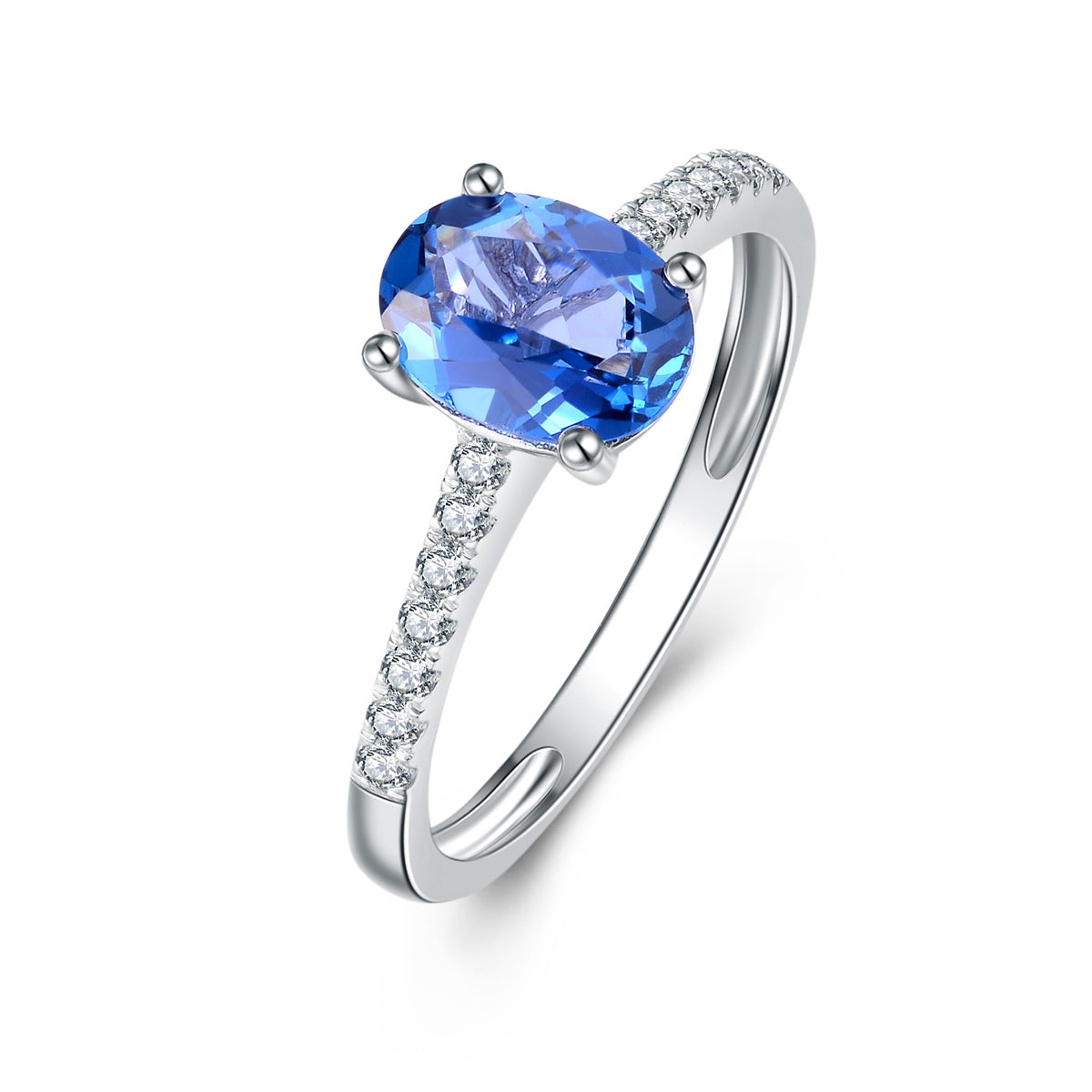 9ct White Gold London Blue Topaz & Diamond Ring