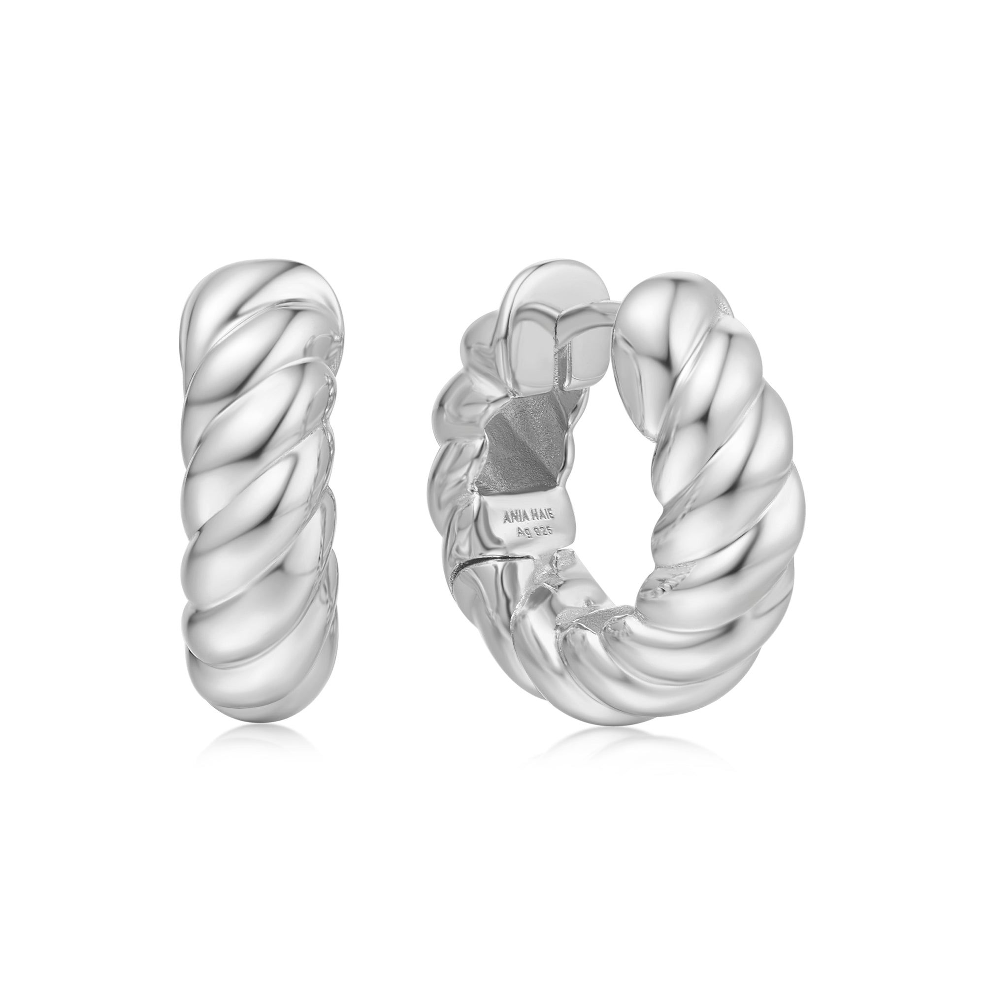 Ania Haie Silver Bold Texture Medium Huggie Hoop Earrings