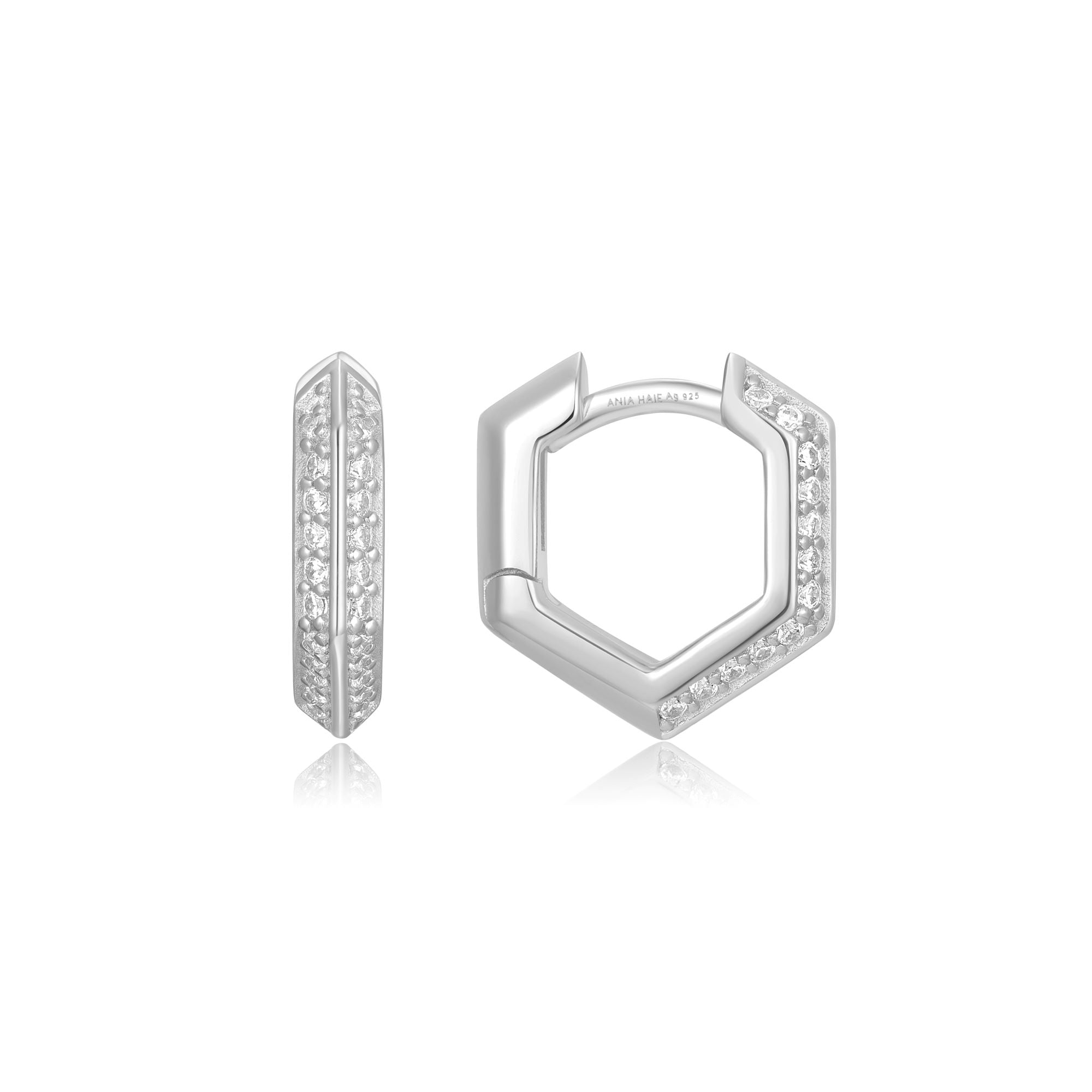 Ania Haie Silver Sparkling Shield Huggie Hoop Earrings