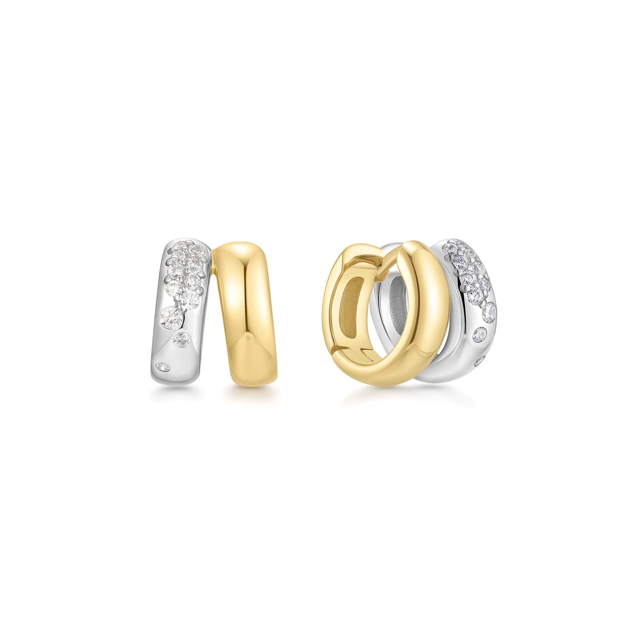Two-Tone Sparkling Duet Mixed Huggie Hoop Earrings