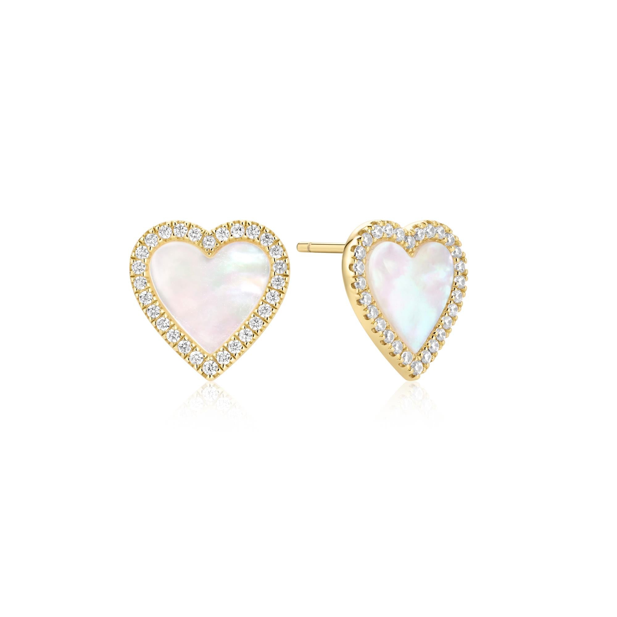 Ania Haie Gold Mother of Pearl Halo Heart Stud Earrings
