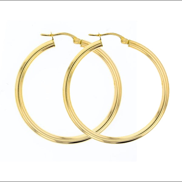 9ct Yellow Gold Plain 30mm Hoop Earrings