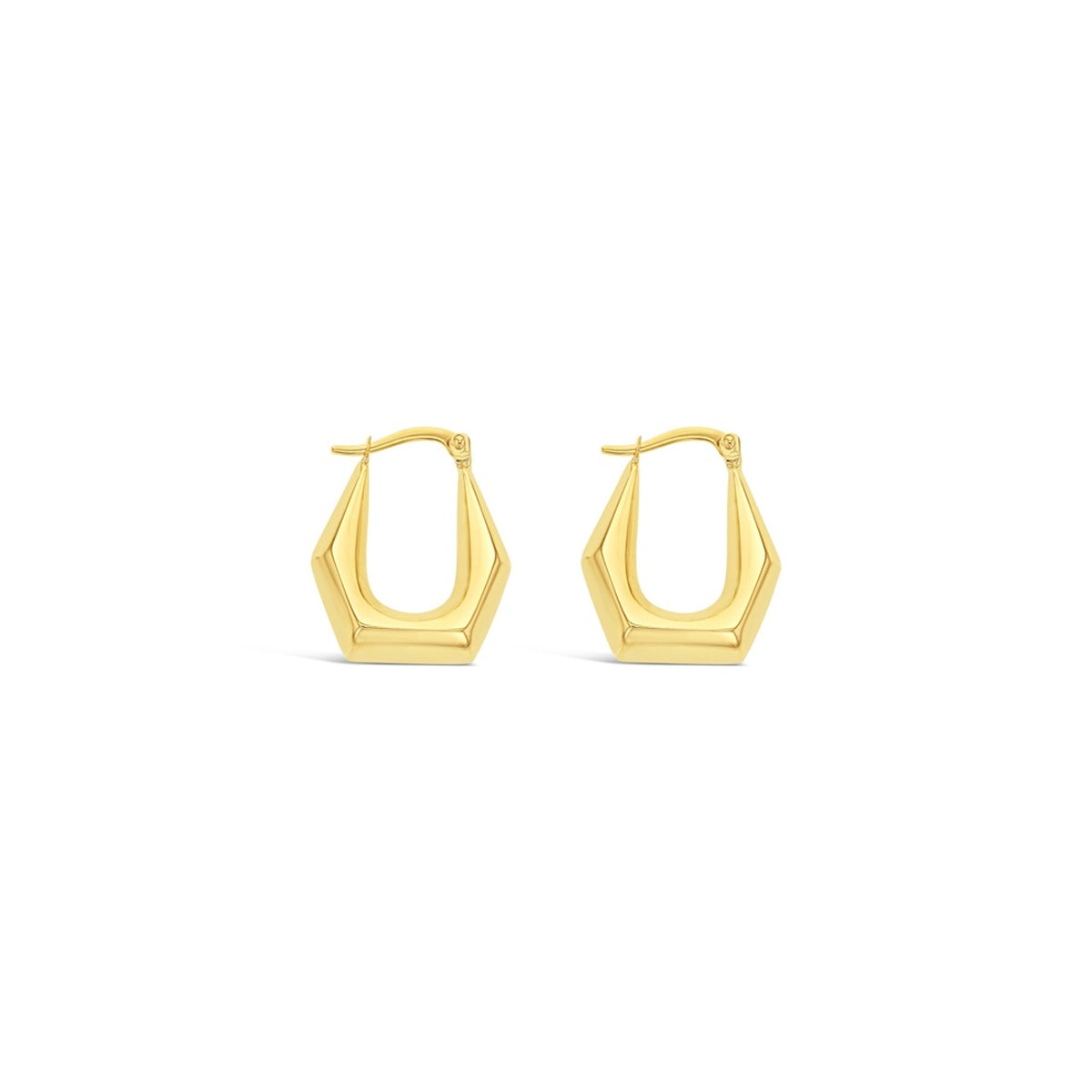 9ct Yellow Gold Thick Semi Hexagon Hoop Earrings