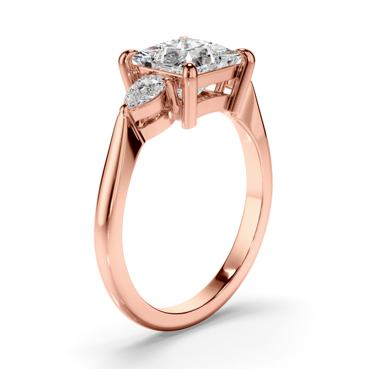 Princess Cut Diamond Trilogy Engagement Ring with Pear Sides
