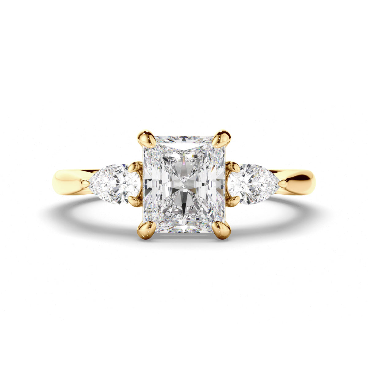 Radiant Cut Diamond Trilogy Engagement Ring with Pear Sides