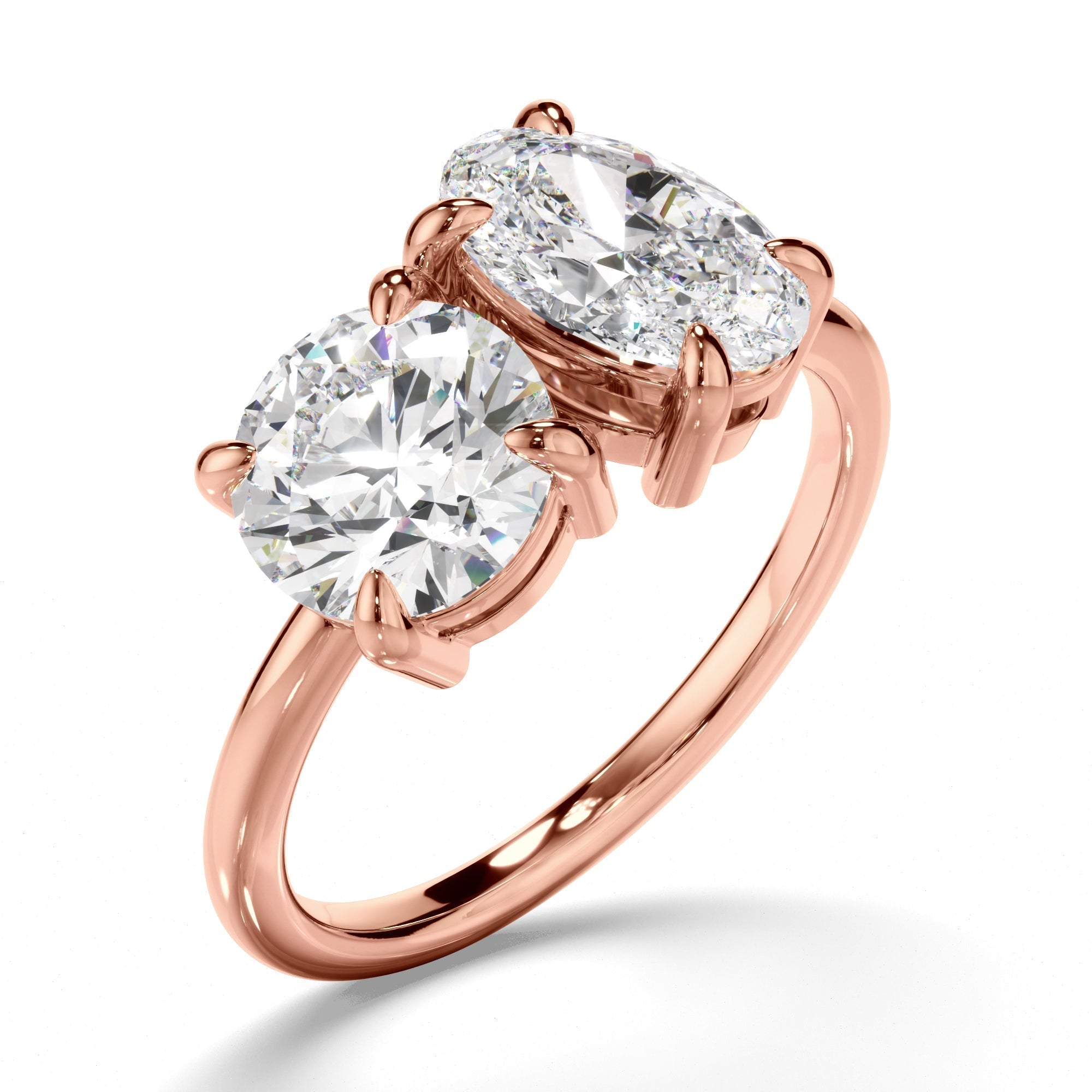 Round Brilliant & Oval Cut Diamond Toi et Moi Engagement Ring