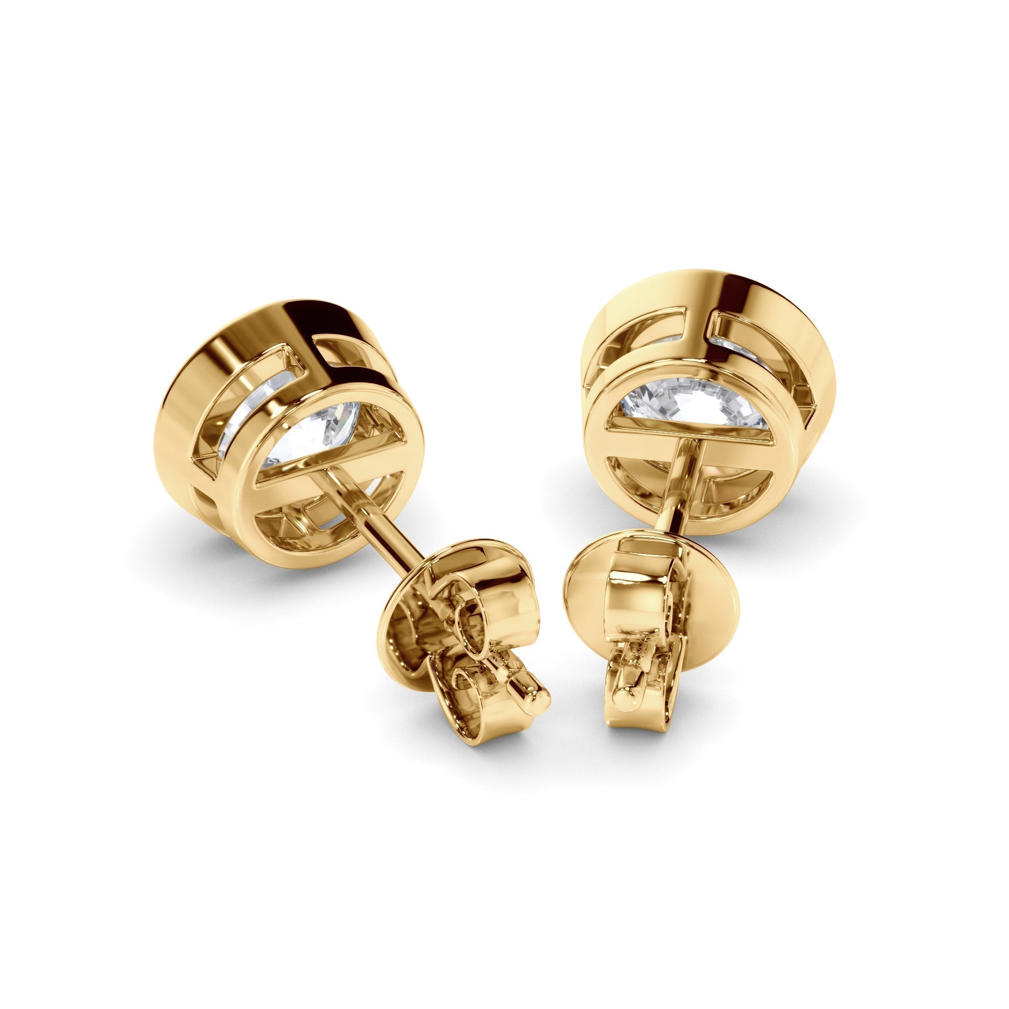 Round Brilliant Cut Diamond Bezel Set Stud Earrings