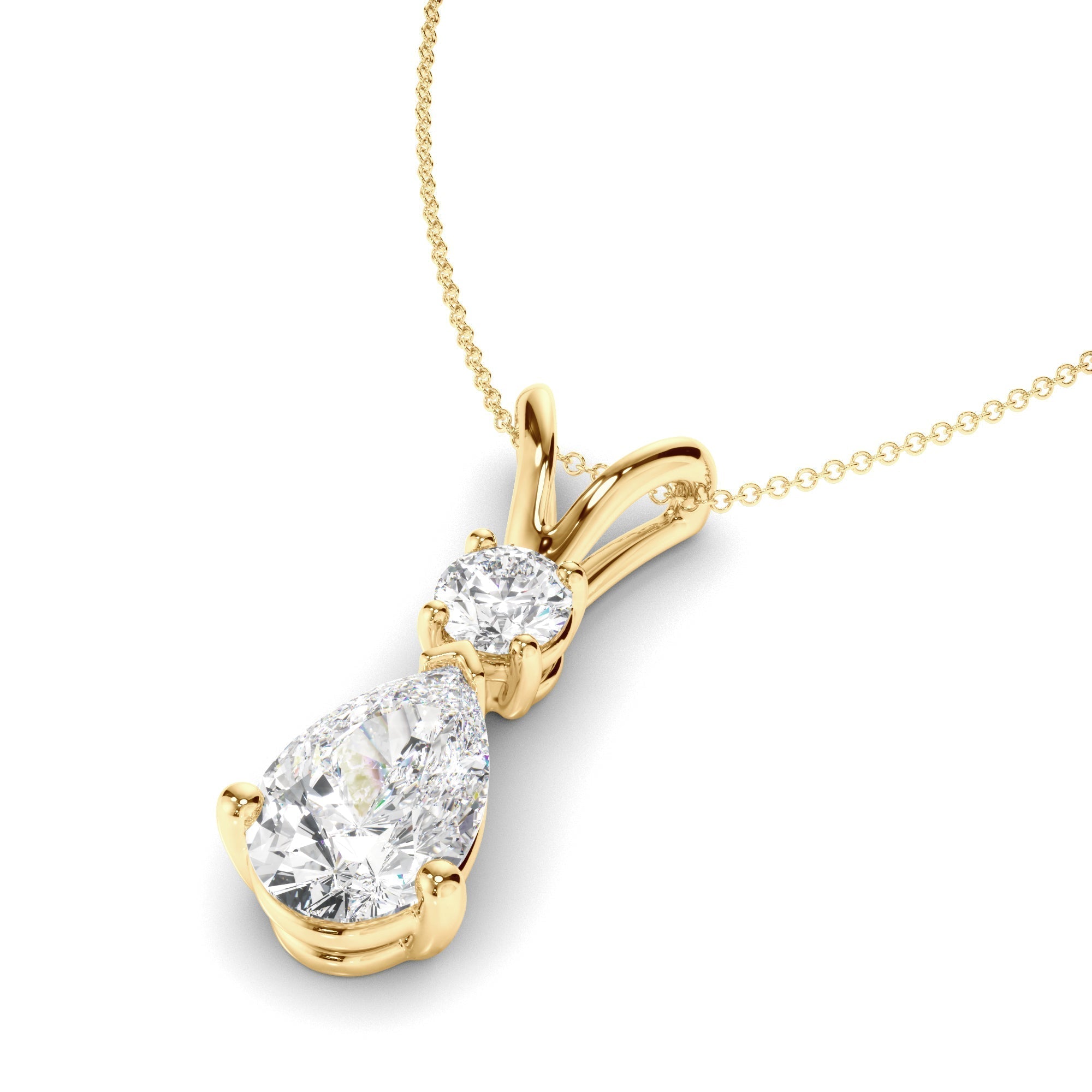 Pear & Round Brilliant Cut Diamond Drop Pendant