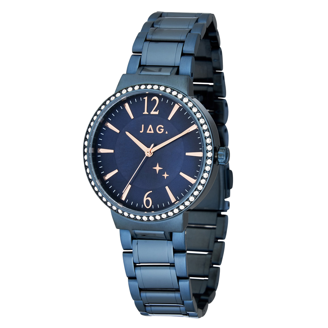 Jag Navy Stainless Steel Crystal Set Analogue Watch J2702A
