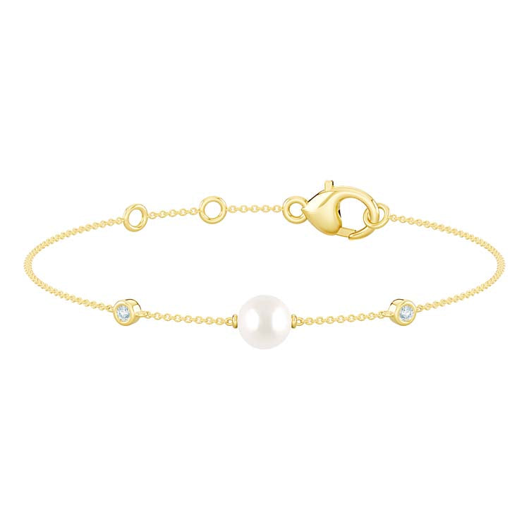 0.07ct Lab Grown Diamond Freshwater Pearl Bracelet in 9ct Yellow Gold
