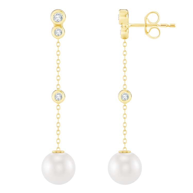 0.15ct Lab Grown Diamond Freshwater Pearl Earrings in 9ct Yellow Gold