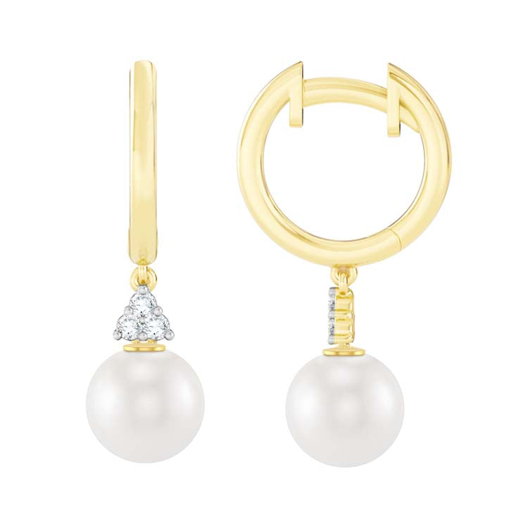 0.06ct Lab Grown Diamond Freshwater Pearl Earrings in 9ct Yellow Gold