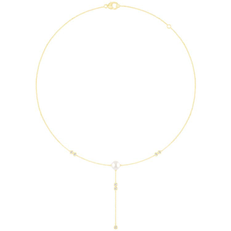 0.15ct Lab Grown Diamond Freshwater Pearl Necklace in 9ct Yellow Gold