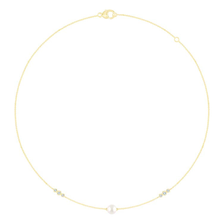 0.11ct Lab Grown Diamond Freshwater Pearl Necklace in 9ct Yellow Gold