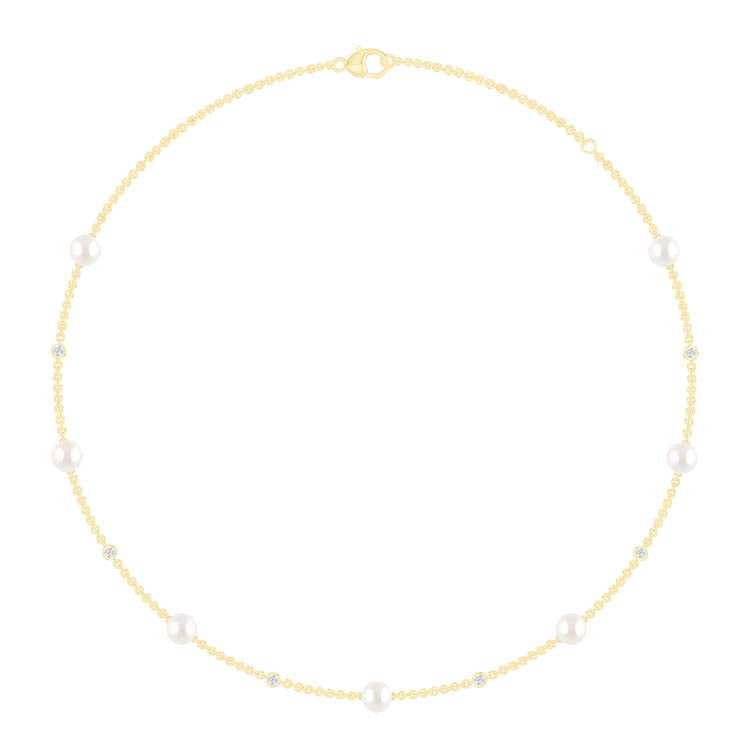 0.21ct Lab Grown Diamond Freshwater Pearl Necklace in 9ct Yellow Gold