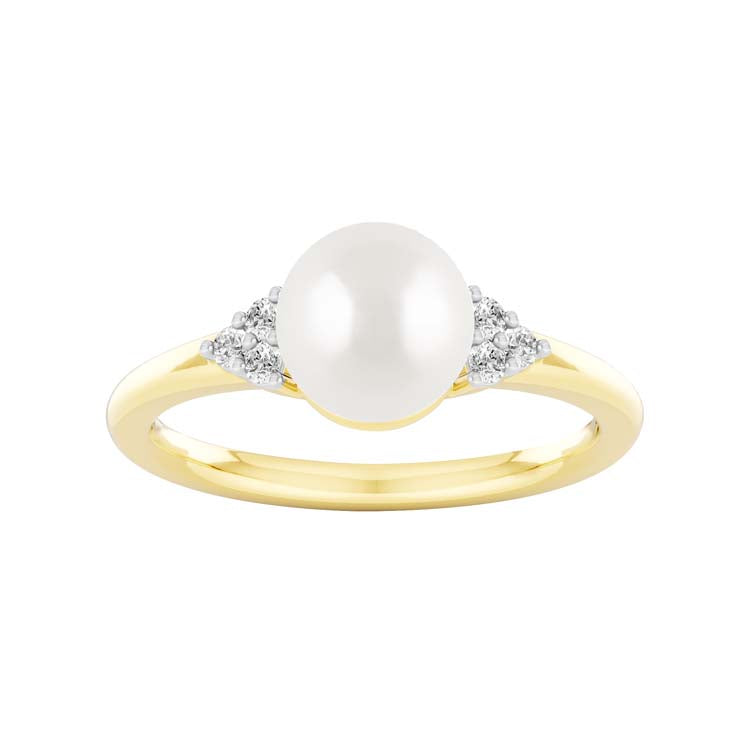 0.1ct Lab Grown Diamond Freshwater Pearl Ring in 9ct Yellow Gold