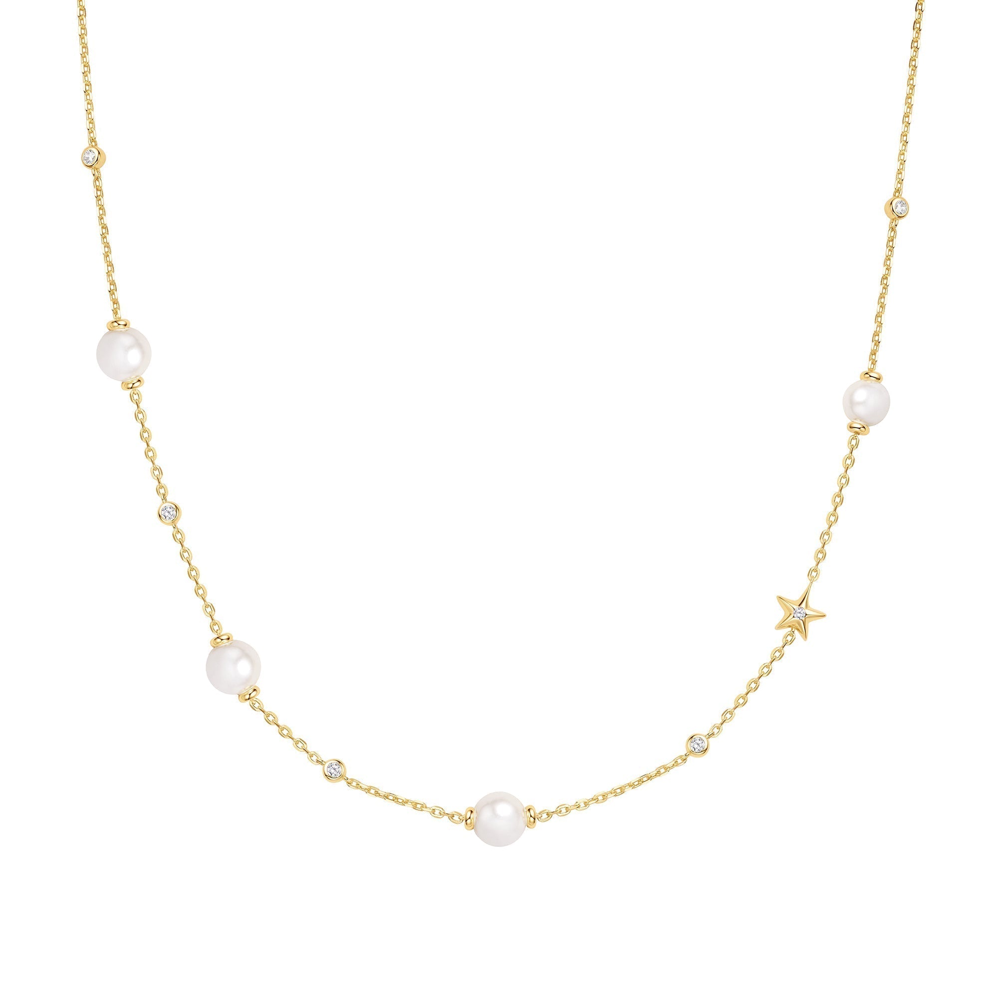 Ania Haie Gold Pearl and Star Station Necklace
