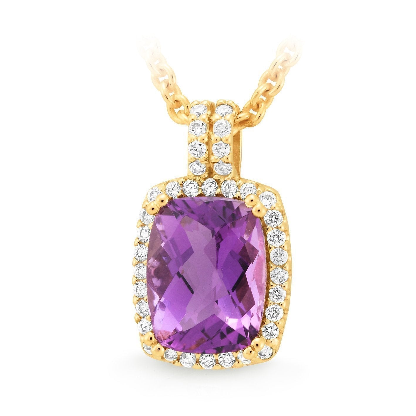 1.8ct Amethyst & 0.18ct Diamond Pendant in 9ct Yellow Gold