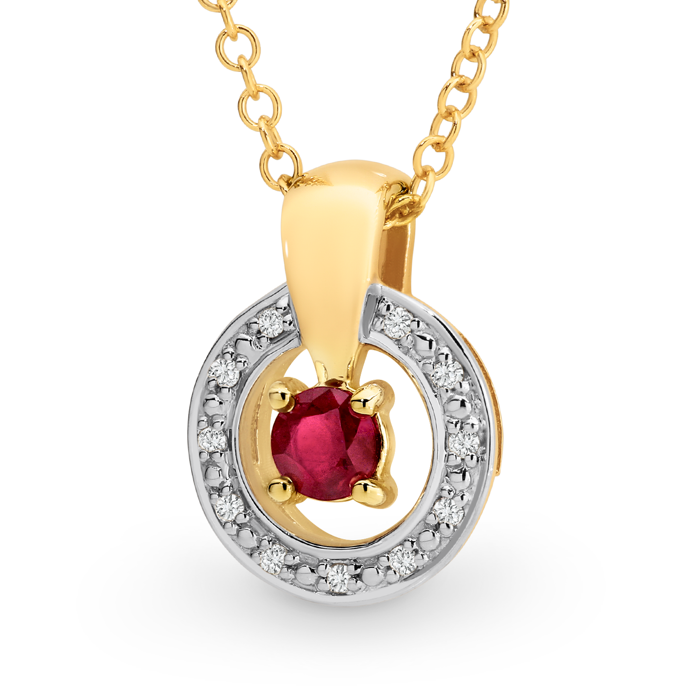 0.25ct Ruby & Diamond Pendant in 9ct Yellow Gold