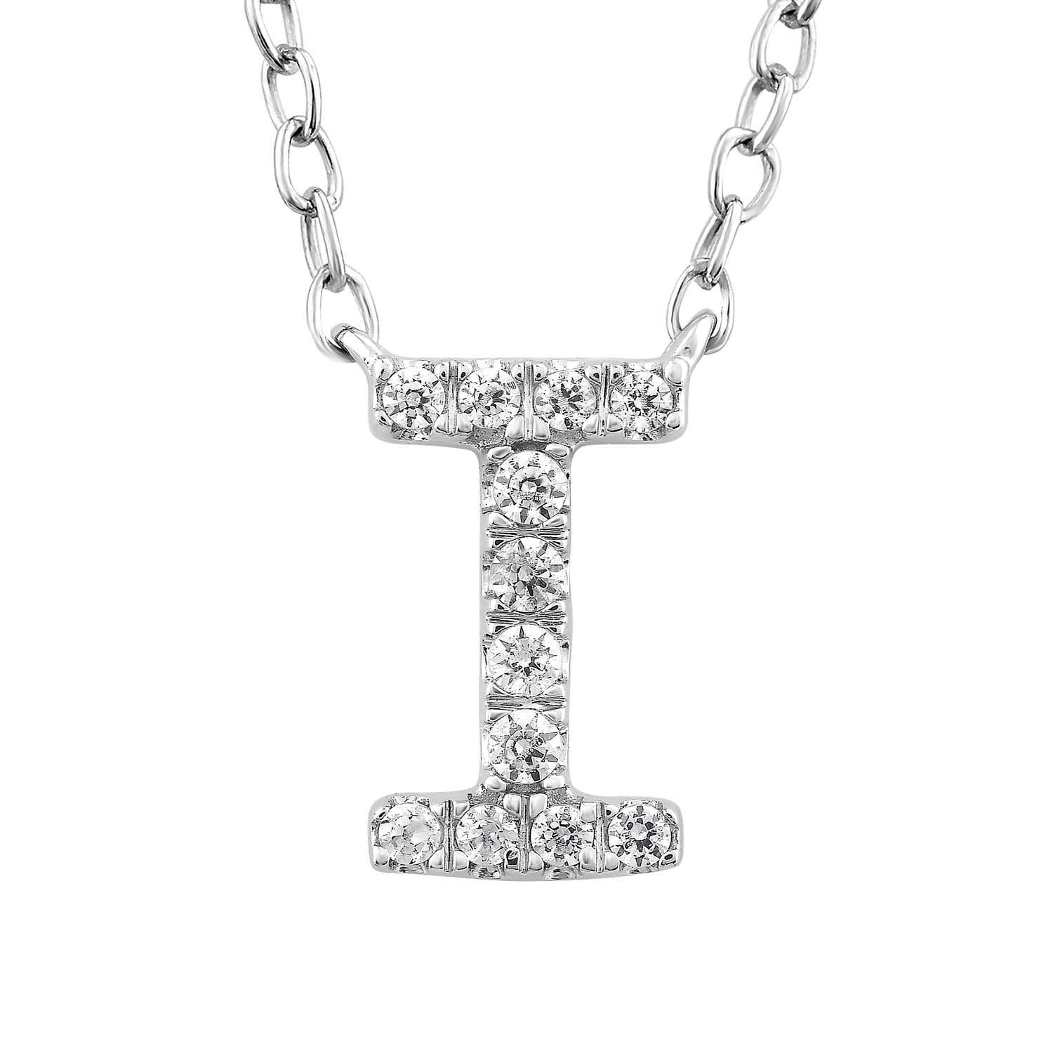 9ct White Gold Diamond Initial 'I' Necklace