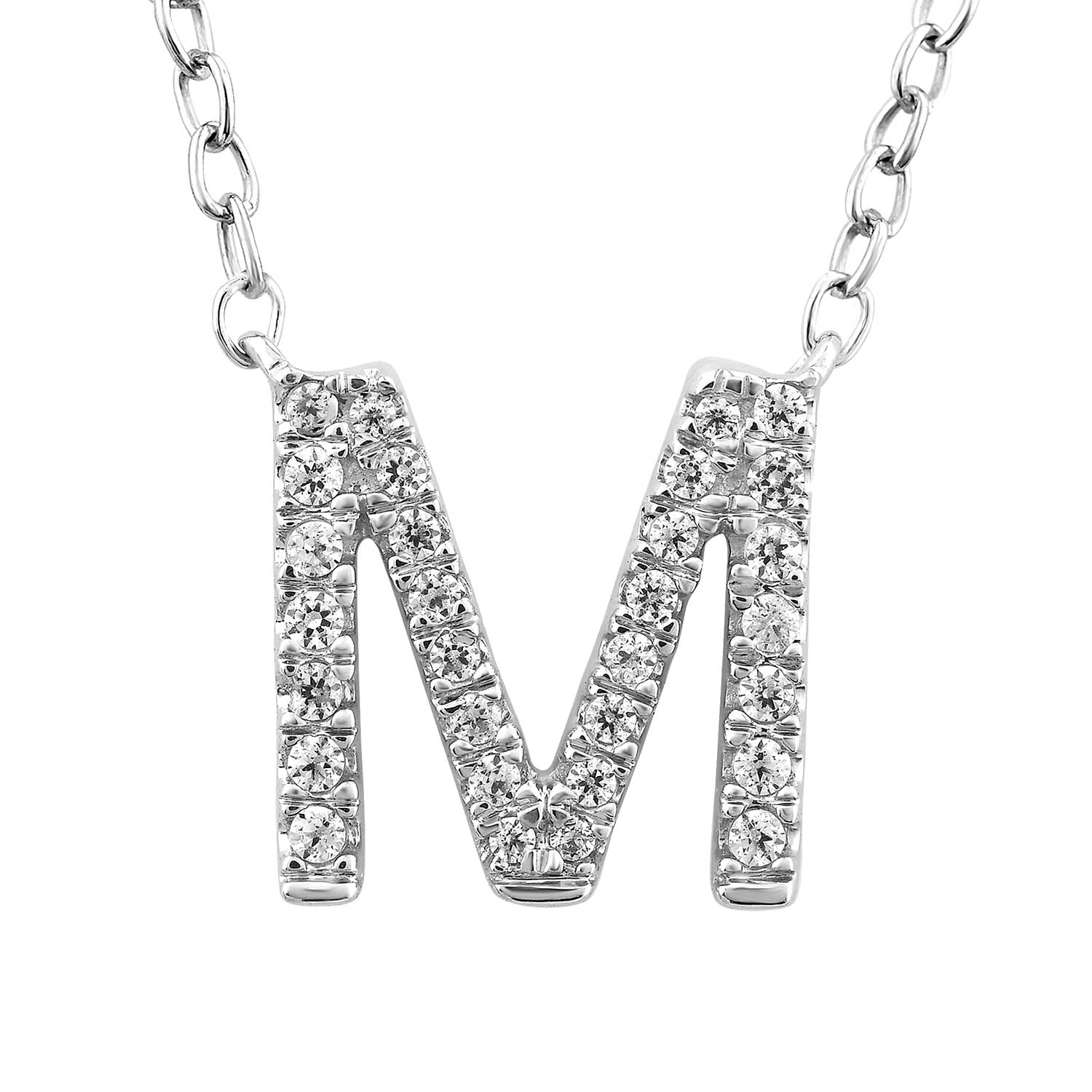 9ct White Gold Diamond Initial 'M' Necklace