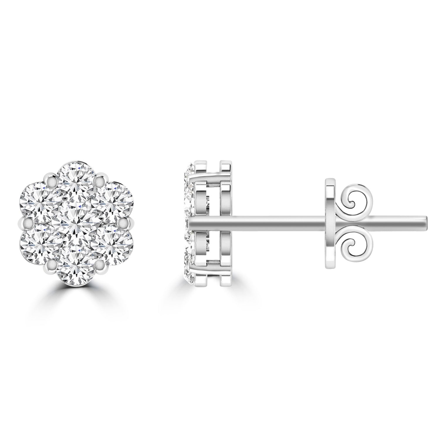 Cluster Stud Diamond Earrings with 0.15ct Diamonds in 9ct White Gold - RJ9WECLUS15GH