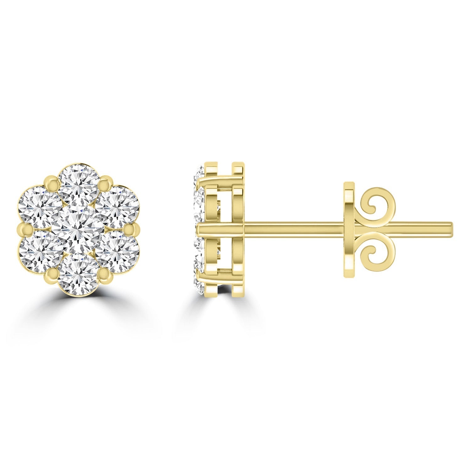 Cluster Stud Diamond Earrings with 0.15ct Diamonds in 9ct Yellow Gold - RJ9YECLUS15GH