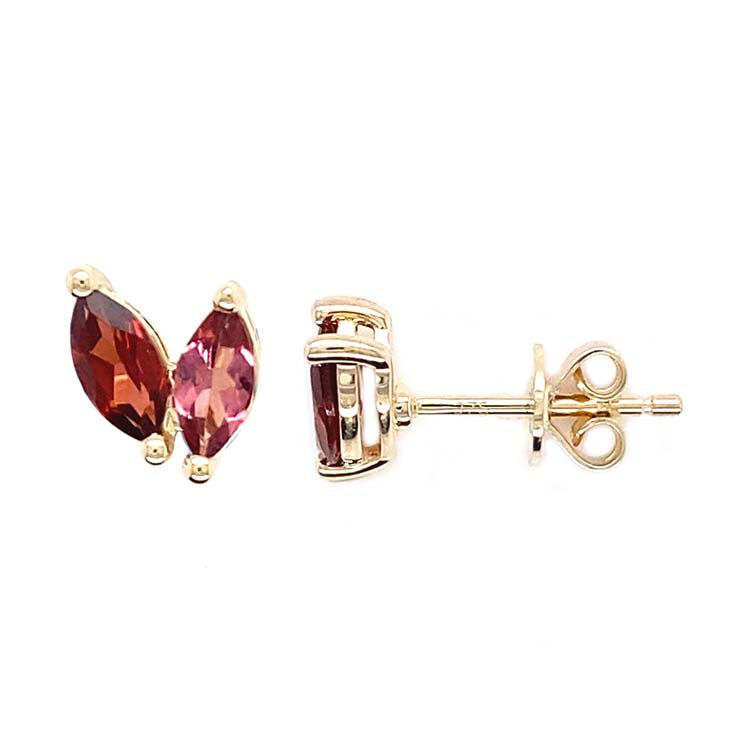 Garnet and Pink Tourmaline Earrings in 9ct Yellow Gold