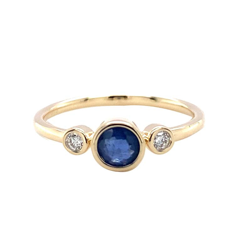 Diamond and Sapphire Ring with 0.06ct Diamond in 9ct Yellow Gold