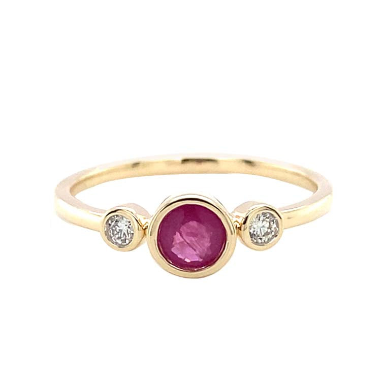 Diamond and Ruby Ring with 0.06ct Diamond in 9ct Yellow Gold