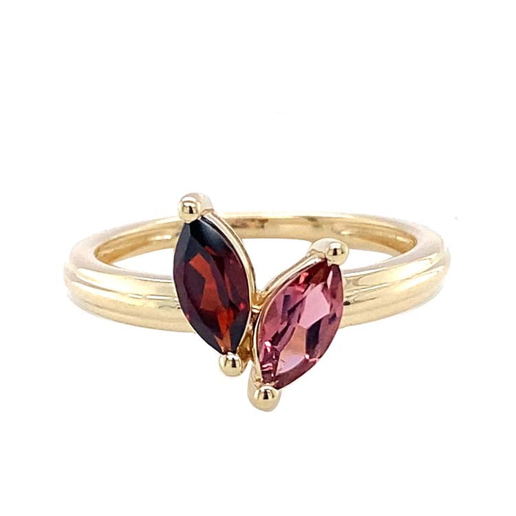 Garnet and Pink Tourmaline Ring in 9ct Yellow Gold