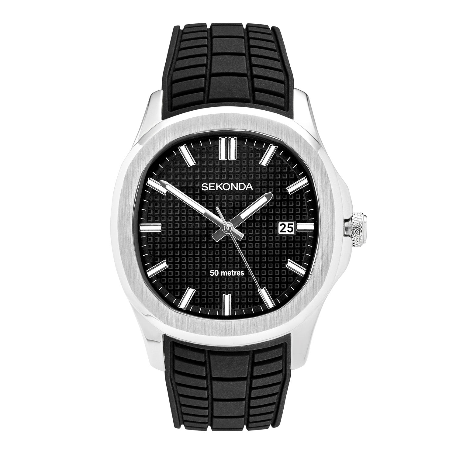 Sekonda Mens Octaire Black Dial Black Rubber 40mm Watch SK30274