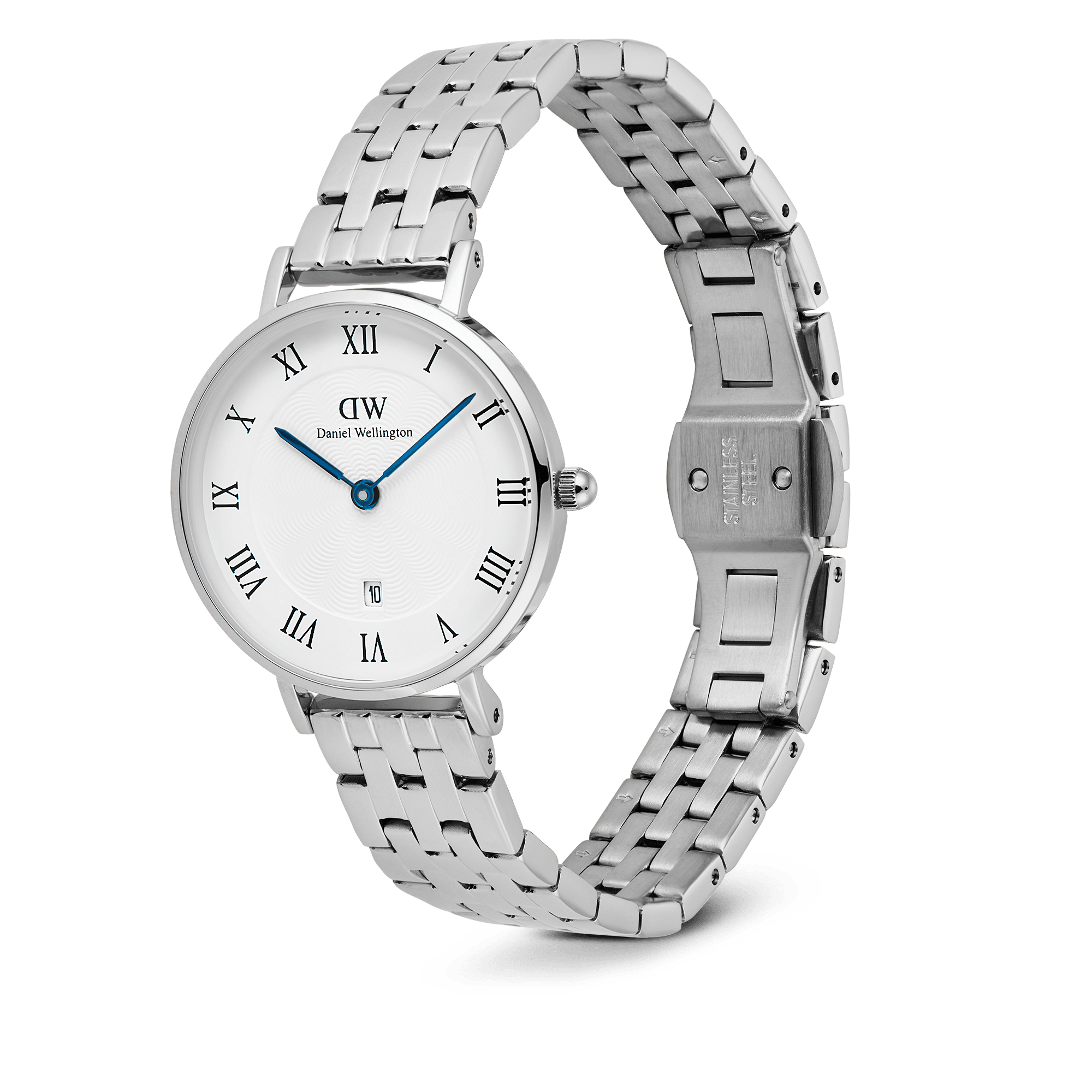 Daniel Wellington Petite Roman Numerals Date 5-link  Silver