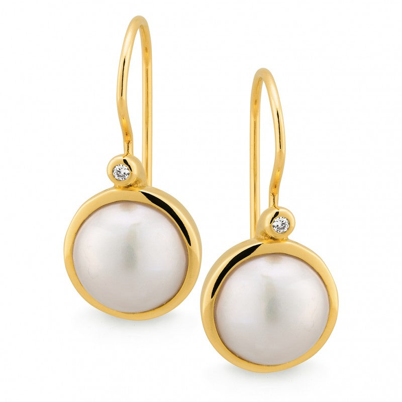 Mabe Pearl & Diamond Earrings in 9ct Yellow Gold