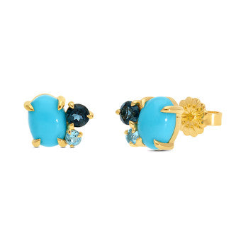 9ct Yellow Gold Blue Topaz & Turquoise Earring