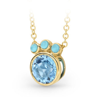 9ct Yellow Gold Blue Topaz & Turquoise Pendant