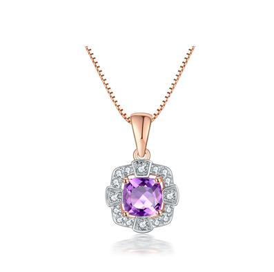 Pink Amethyst and Diamond Art Deco Style Pendant 9ct Rose Gold