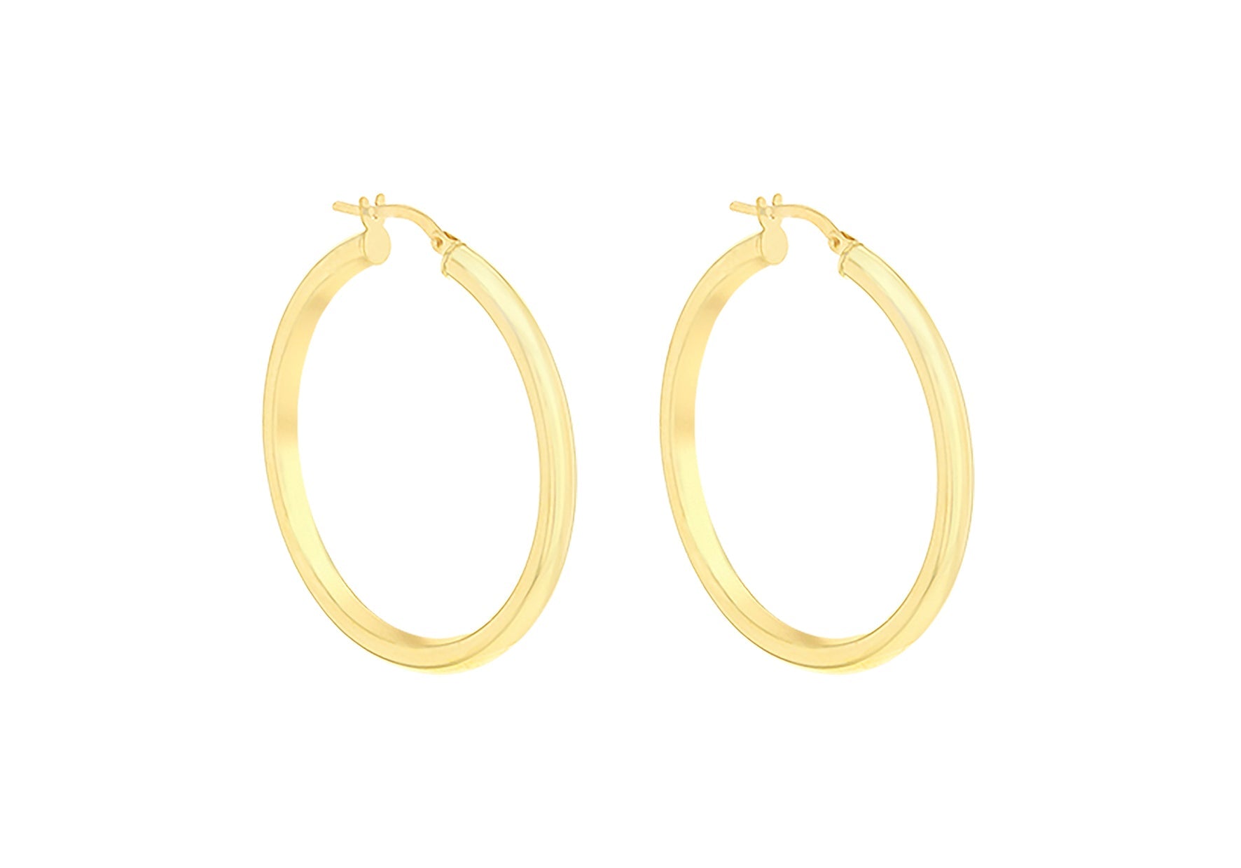 9ct Yellow Gold 3mm Round Hoop Earrings 35mm