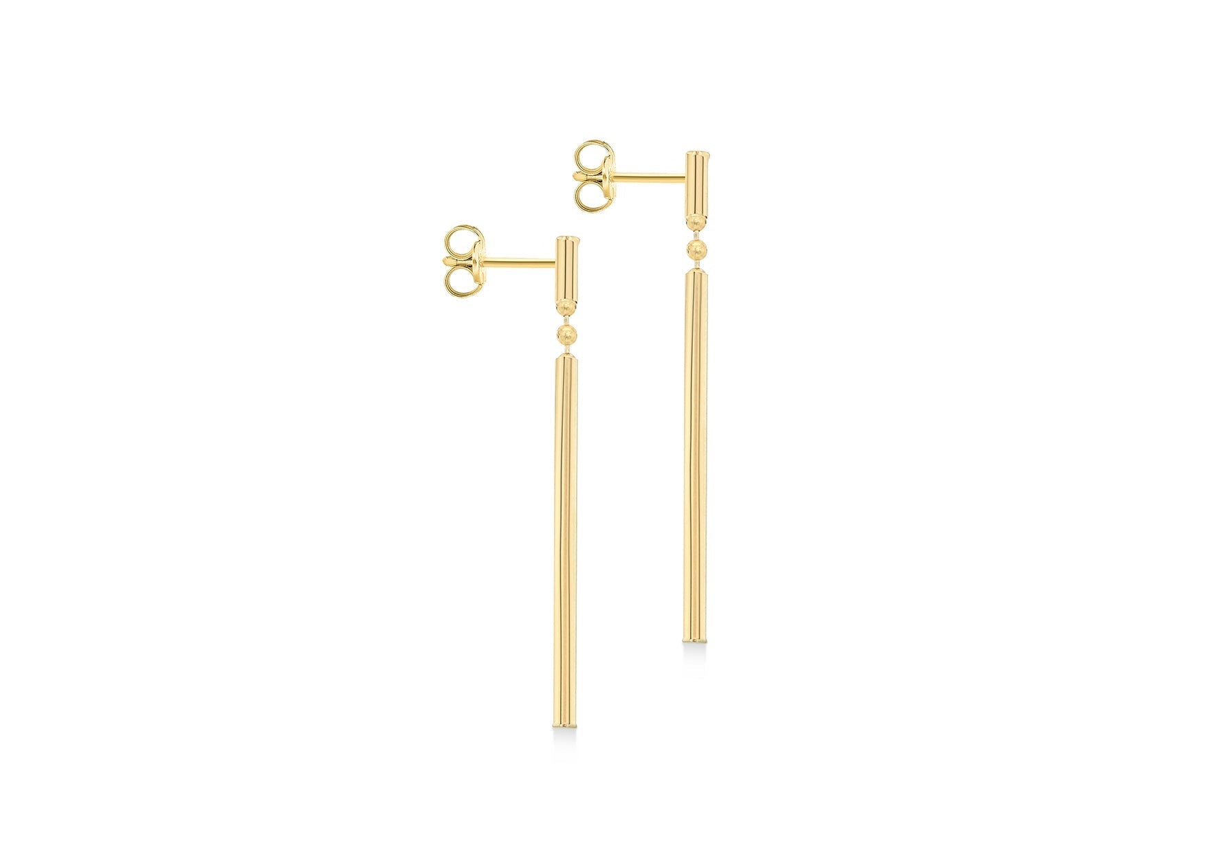 9ct Yellow Gold Round Bar Drop Earrings 41mm